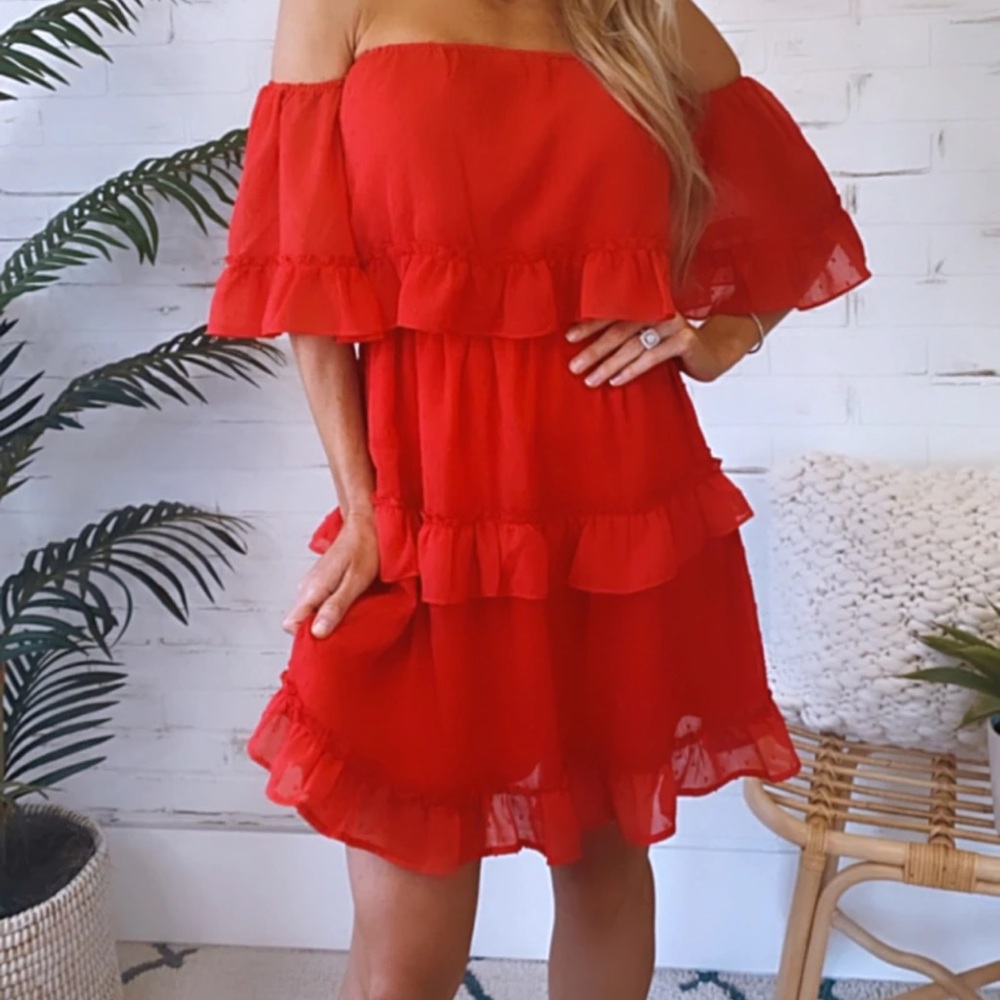 Red Swiss Dot OTS Dress